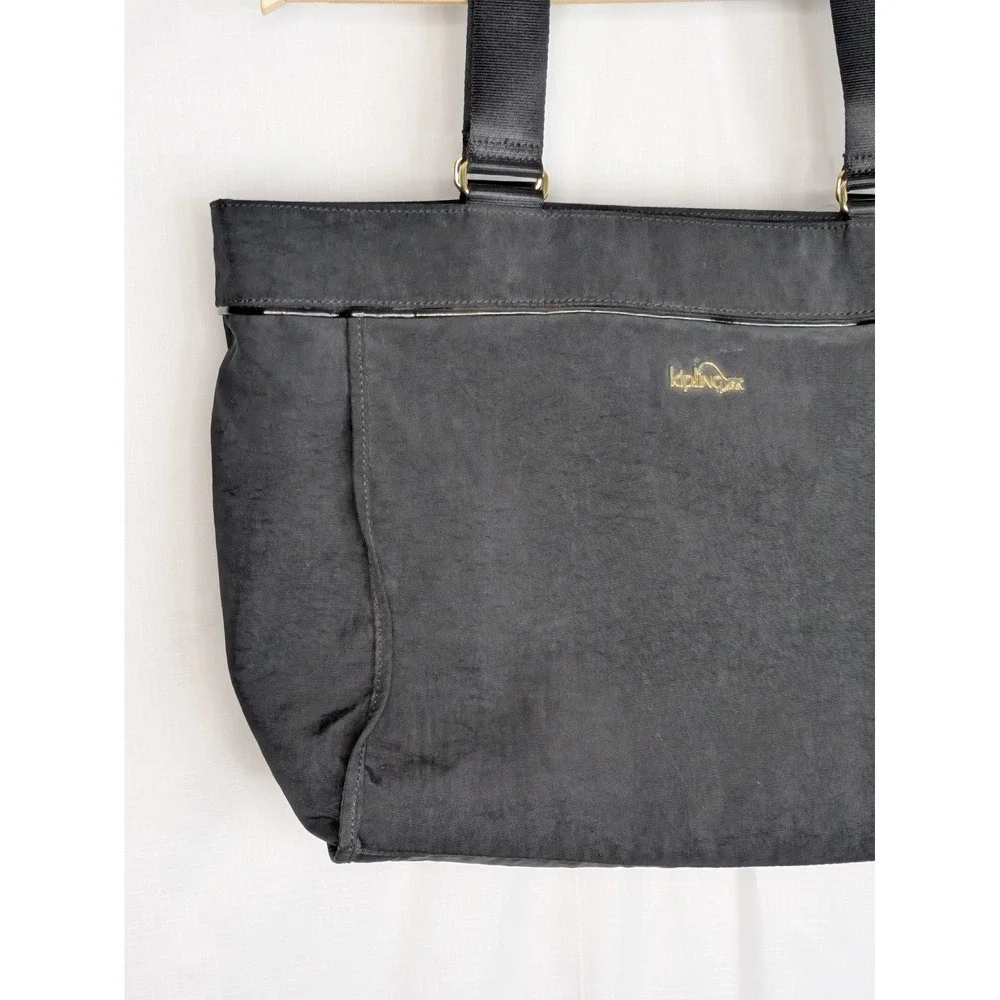 Kipling Black Nylon Laptop Tote Shoulder Bag Travel Work Gold Hardware 20x12